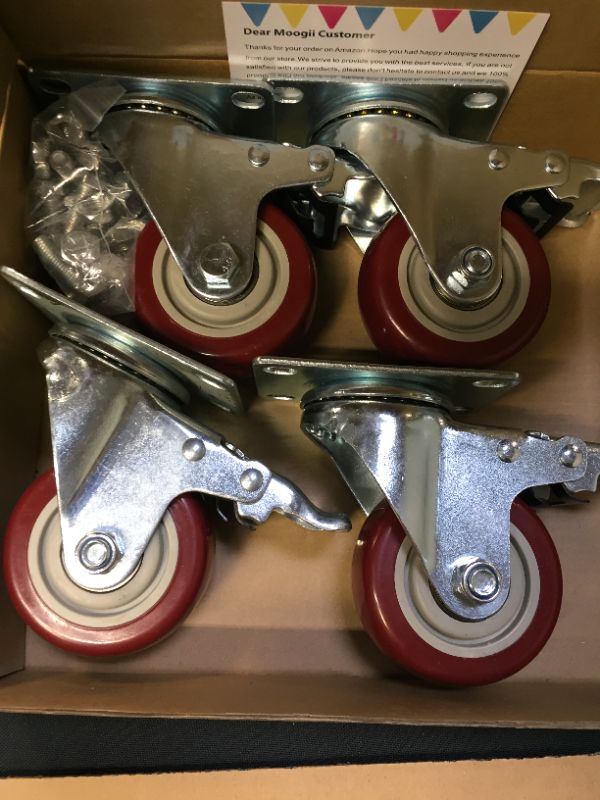Photo 3 of 3 inch Heavy Duty Casters Load 1500lbs,Lockable Bearing Caster Wheels with Brakes,Swivel Casters for Furniture and Workbench Set of 4 (Free Screws)