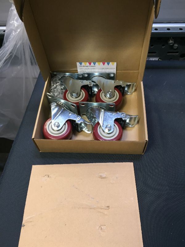 Photo 2 of 3 inch Heavy Duty Casters Load 1500lbs,Lockable Bearing Caster Wheels with Brakes,Swivel Casters for Furniture and Workbench Set of 4 (Free Screws)