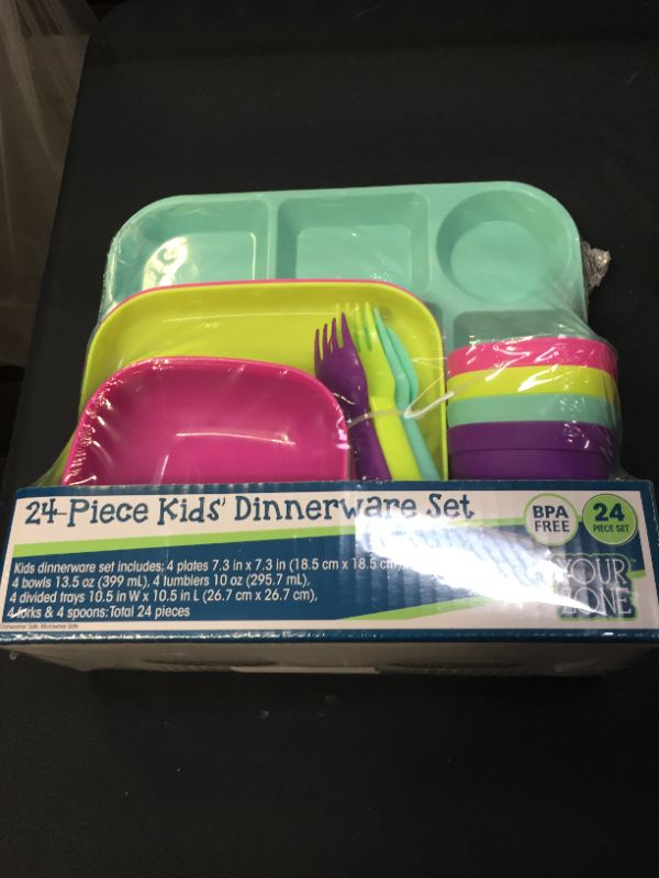 Photo 2 of 24-Piece Kids' Dinnerware Set, BPA Free, Mixed Colors, Dishwasher safe, Microwave safe