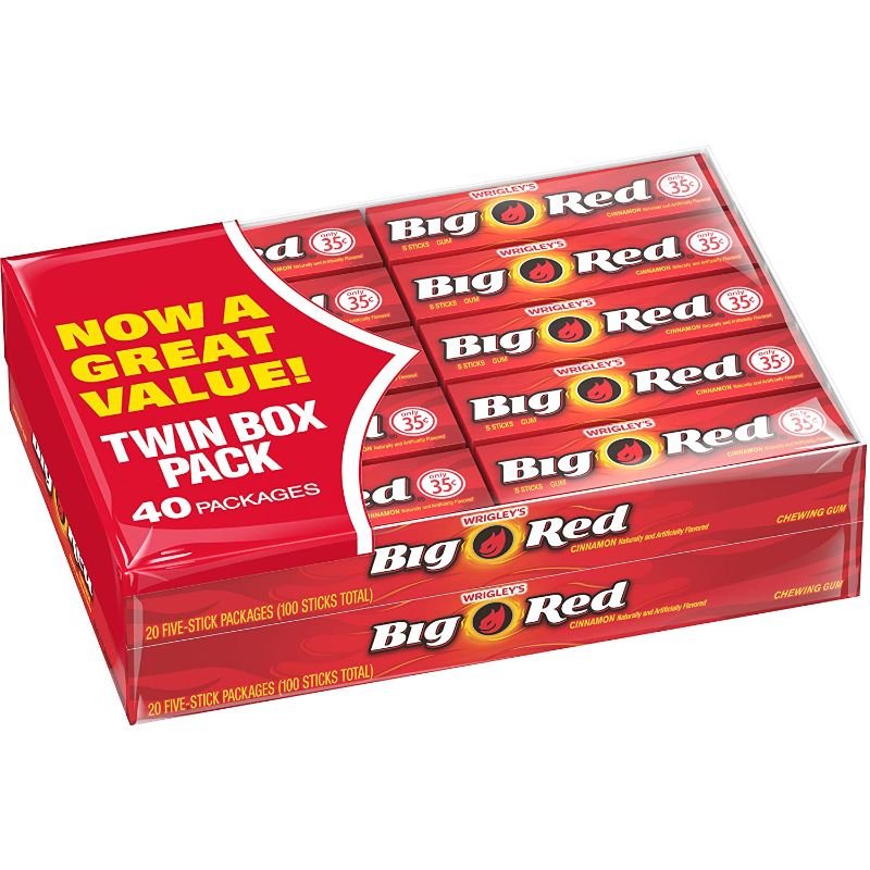 Photo 1 of WRIGLEY'S BIG RED Cinnamon Chewing Gum, 5-Stick Pack (40 packs) 5 Count
(factory sealed ) EXP aug 8 2021