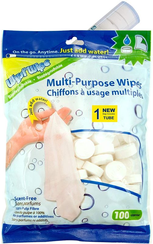 Photo 1 of WYSI Multi-Purpose Expandable Wipes, Just Add Water - 100 Compressed Tablets and Travel Tube
