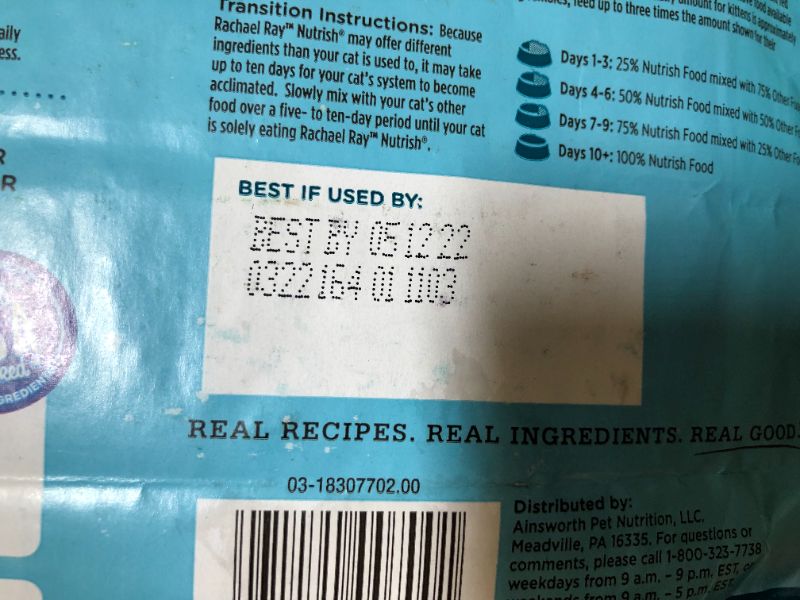 Photo 1 of Rachael Ray Nutrish Real Salmon & Brown Rice Recipe Adult Premium Dry Cat Food-- May 2022