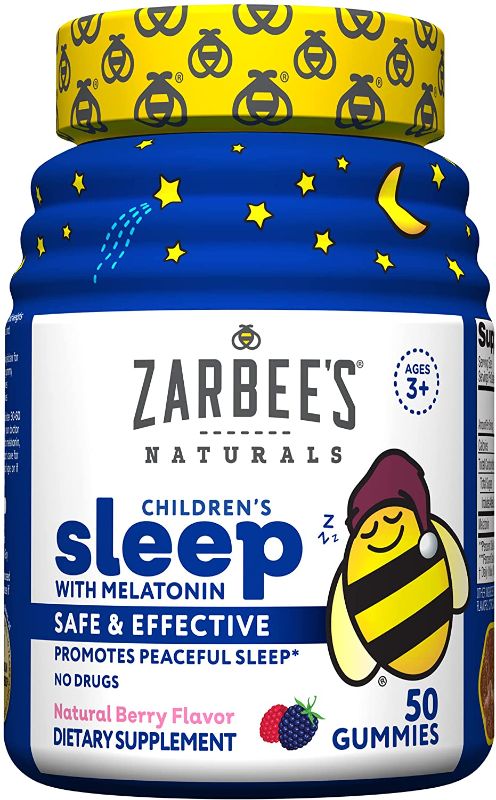 Photo 1 of Zarbee's Kids Melatonin Gummy, Drug-Free & Effective Bedtime Childrens Sleep Aid Supplement, Natural Berry Flavored, Multi-Colored, 50 Count Gummies---expire June 2022
