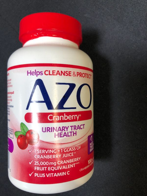 Photo 2 of AZO Cranberry Urinary Tract Health Dietary Supplement 1 Serving 1 Glass of Cranberry Juice Helps cleanse and protect the urinary tract Fast Acting 100 Softgels--bb June 2023

