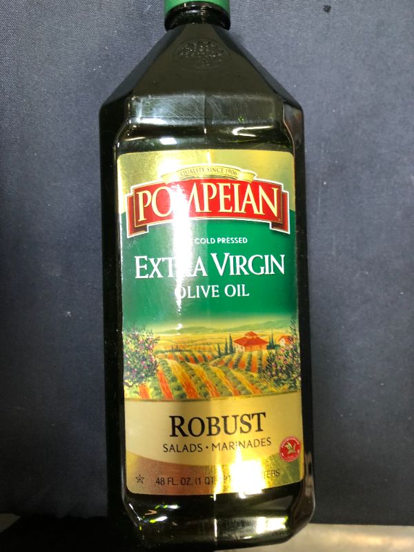 Photo 1 of Pompeian Robust Extra Virgin Olive Oil, First Cold Pressed, Full-Bodied Flavor, Perfect for Salad Dressings & Marinades, 48 FL. OZ.--best by Feb 2022