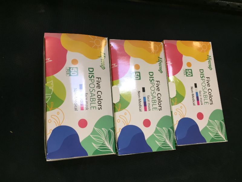 Photo 2 of 3 pack - HIWUP Colored Disposable Face Masks 50 Pack, PFE 99% Face Mask Suitable For Adults And Teens