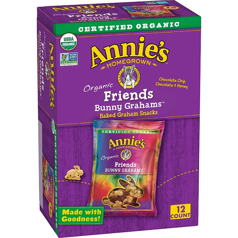 Photo 1 of Annie's Organic Friends Bunny Graham Snacks, Chocolate Chip, Chocolate & Honey, 12 Packets
