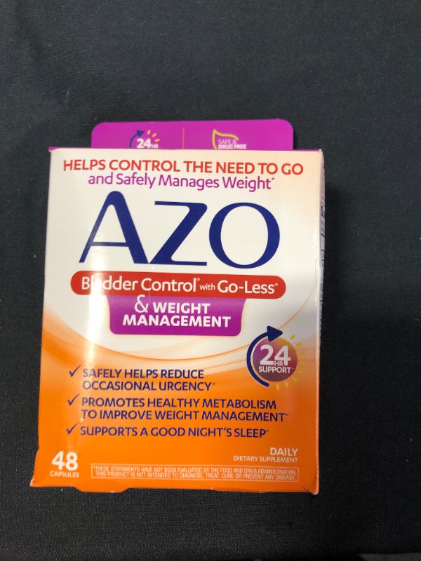 Photo 2 of AZO Bladder Control with Go-Less & Weight Management Dietary Supplement Safely Helps Reduce Occasional Urgency Promotes Healthy Metabolism Supports a Good Night's Sleep 48 Capsules--expires June 2023

