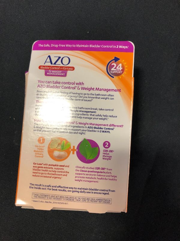 Photo 3 of AZO Bladder Control with Go-Less & Weight Management Dietary Supplement Safely Helps Reduce Occasional Urgency Promotes Healthy Metabolism Supports a Good Night's Sleep 48 Capsules--expires June 2023

