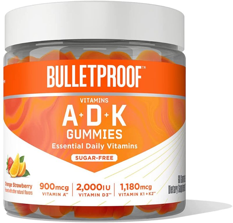 Photo 1 of Bulletproof Sugar-Free Orange Strawberry Vitamins A+D+K Gummies, 60 Count, Keto Supplement for Heart, Bone and Immune Support--best by May 2022
