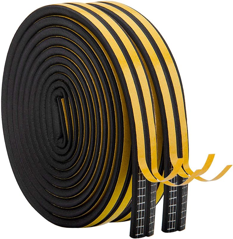 Photo 1 of 33Feet Long Weather Stripping for Door,Insulation Weatherproof Doors and Windows Seal Strip,Collision Avoidance Rubber Self-Adhesive Weatherstrip,2 Rolls(Black) -- 2 PCK
