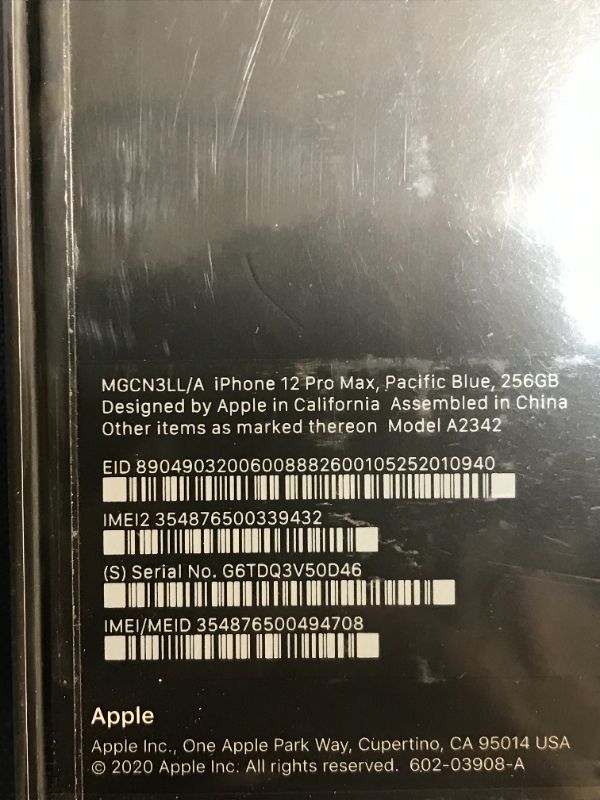 Photo 1 of Apple iPhone 12 Pro Max (256GB, Pacific Blue) [Locked] + Carrier Subscription
