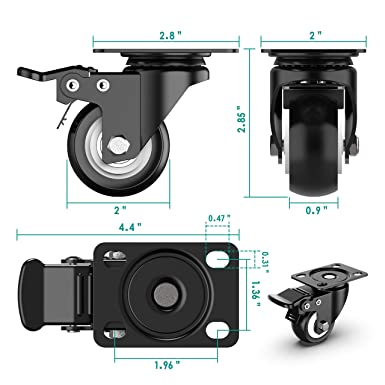 Photo 1 of 2 inch Swivel Caster Wheels,Heavy Duty Plate Casters with Safety Brake Total Capacity 600lbs (pack of 4)
