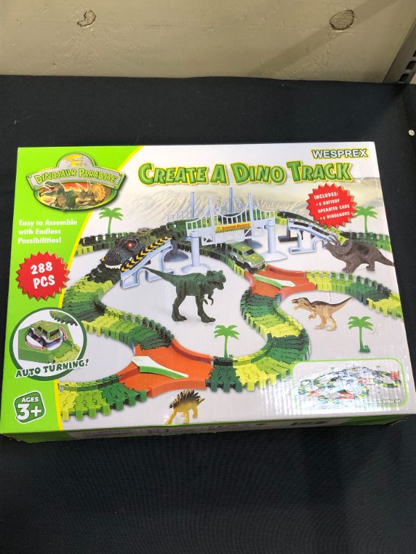 Photo 2 of Dinosaur Track Toy Set 288 Piece, Dinosaur Car Race Track Toy with 264 Flexible Tracks, 1 Dinosaur Car and 1 Race Car, Create a Dinosaur Track, Dinosaur Toy for Kids Boys Girls Children Ages 3+
