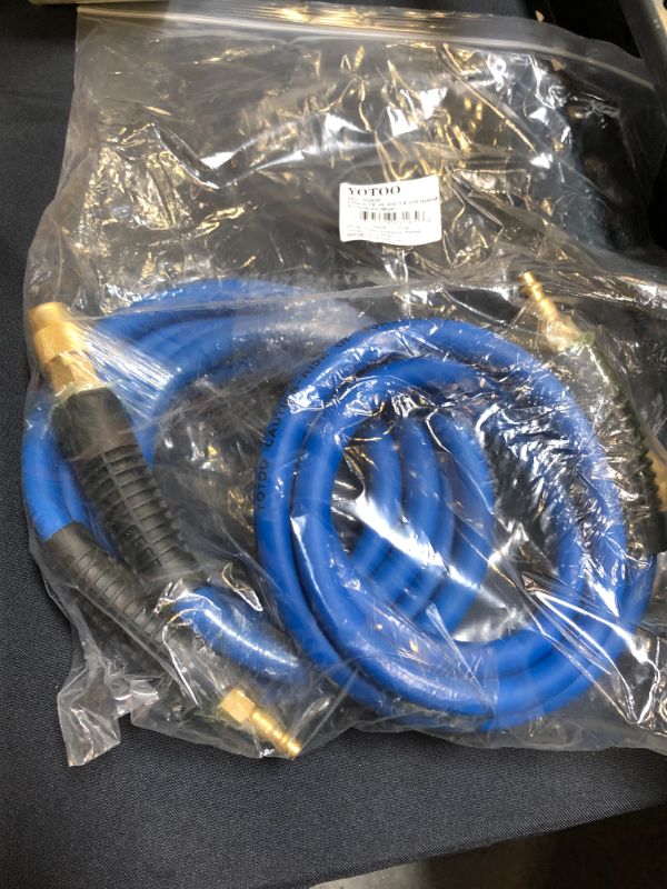 Photo 2 of YOTOO Hybrid Lead-in Air Hose 3/8" x 10' and 3/8" x 6' Kit 300 PSI Heavy Duty, Lightweight, Kink Resistant, All-Weather Flexibility with 1/4-Inch Brass Male Fittings, Bend Restrictors, Blue
