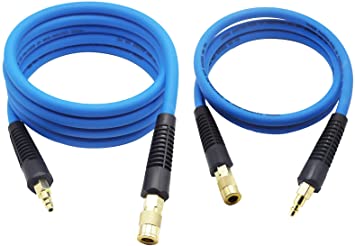 Photo 1 of YOTOO Hybrid Lead-in Air Hose 3/8" x 10' and 3/8" x 6' Kit 300 PSI Heavy Duty, Lightweight, Kink Resistant, All-Weather Flexibility with 1/4-Inch Brass Male Fittings, Bend Restrictors, Blue

