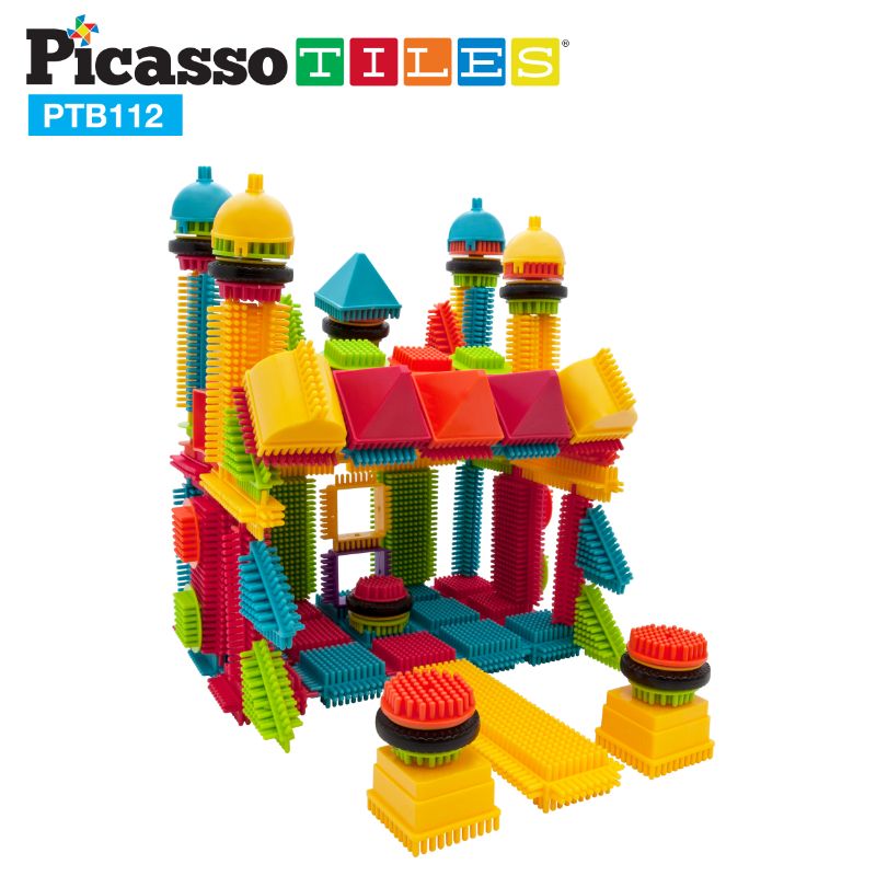 Photo 1 of PicassoTiles Bristle Block Building Set Multi-color Unisex Child 112 Piece Set in Pink
