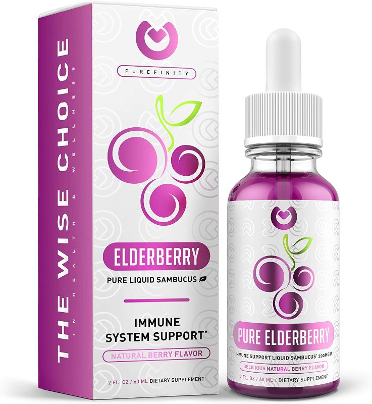 Photo 1 of Pure Elderberry Syrup Liquid Extract by Purefinity for Kids & Adults - Immune Boost - High Flavonoid Levels - Vegan Easy Absorption - Blueberry/Raspberry Flavor - Non-GMO - 2oz
EXP 05/28/2023