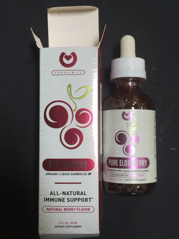 Photo 1 of Pure Elderberry Syrup Liquid Extract by Purefinity for Kids & Adults - Immune Boost - High Flavonoid Levels - Vegan Easy Absorption - Blueberry/Raspberry Flavor - Non-GMO - 2oz
EXP 05/28/2023