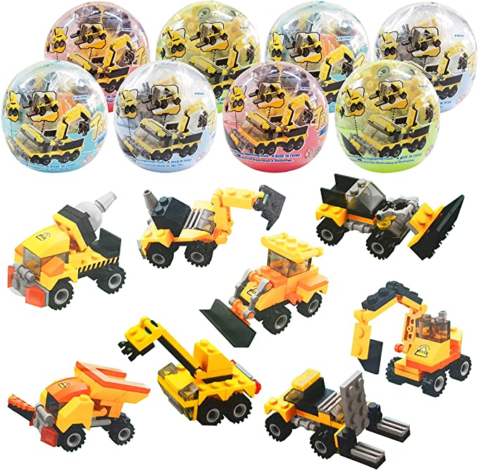 Photo 2 of 8 Pack Easter Eggs with Vehicle Building Blocks for Kids Assembly Building Cars,Great for Easter Party Favors,Easter Basket Stuffers,Goodie Bags