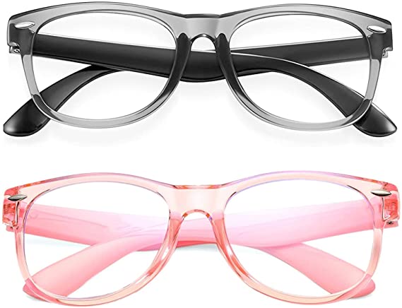 Photo 1 of 2 Pack Kids Blue Light Blocking Glasses Gray and Pink