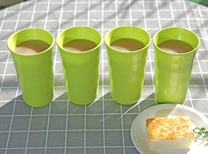 Photo 1 of 13.5oz/400ml Melamine Tumbler Cups Set of 4. Reusable,Dishwasher Safe,Stackable, BPA-free. Drinking Plastic Cups for Kids,Adults.Healthy Drinkware for Indoor Outdoor Use. (Green)