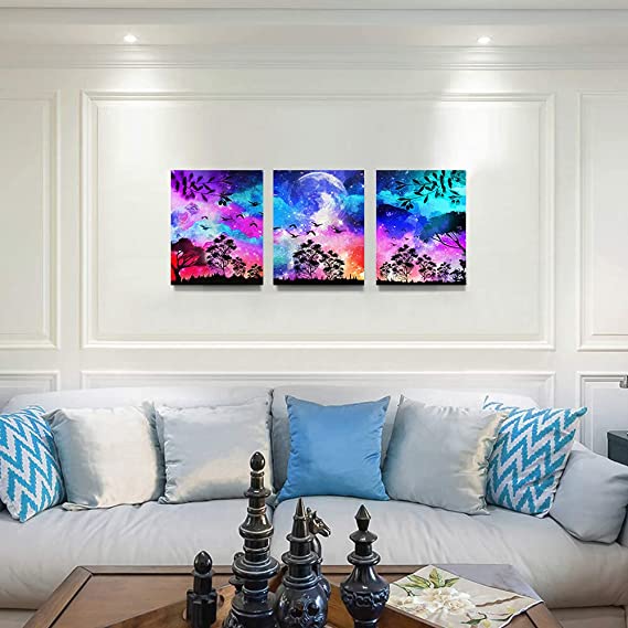 Photo 1 of 3 Piece Landscape Canvas Wall Art for Living Room Bathroom Watercolor Picture Modern Artwork Wall Decor for Bedroom Office Dining Room Kitchen Colorful Prints Paintings for Home Decorations
