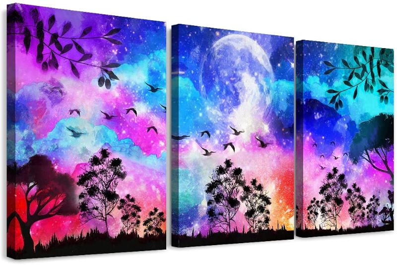 Photo 1 of 3 Piece Landscape Canvas Wall Art for Living Room Bathroom Watercolor Picture Modern Artwork Wall Decor for Bedroom Office Dining Room Kitchen Colorful Prints Paintings for Home Decorations