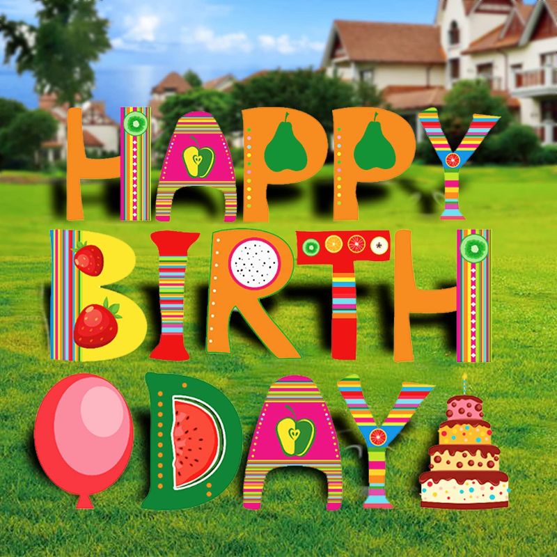 Photo 1 of 15 PCS Colorful Happy Birthday Yard Signs with Stakes,15" Large Happy Birthday Lawn Signs, Bright Rainbow Color,Letters Yard Signs Perfect Outdoor Lawn Decorations.
