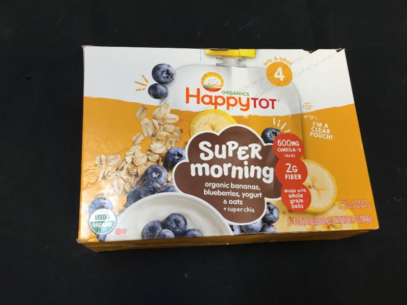 Photo 3 of Happy Tot Organics Stage 4 Super Morning Organics Bananas Blueberries Yogurt & Oats + Super Chia, 4 Ounce Pouch (Pack of 8) packaging may vary EXP APRIL 2023