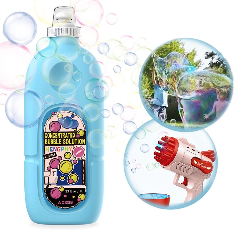 Photo 1 of   HENGPHY Bubble Solution Concentrate, 33 oz (Up to 2.5 Gallon) Giant Bubbles Mix Refills Non Toxic with Leak-Proof Design Bubble Liquid
