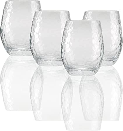 Photo 1 of Circleware Clear Textured Stemless Wine Glasses, Set of 4 Home Party Dining Beverage Drinking Glassware Cups for Liquor, Whiskey, Juice and Farmhouse Decor, Gifts, 18.5 oz
