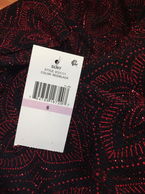 Photo 1 of S.L. Fashions Women's Short Sequin Sheath Dress, Red Black Print, 
size 6
