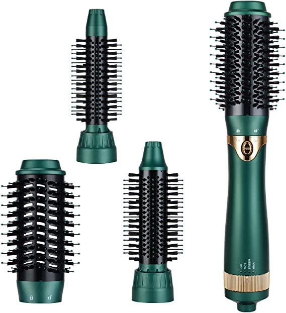 Photo 1 of Hair Dryer Brush, Hair Brush Blow Dryer & Volumizer Styler, Ceramic Negative Ion Curling Straightening Hot Air Brush Portable Interchangeable 3 Brush Heads (Green)