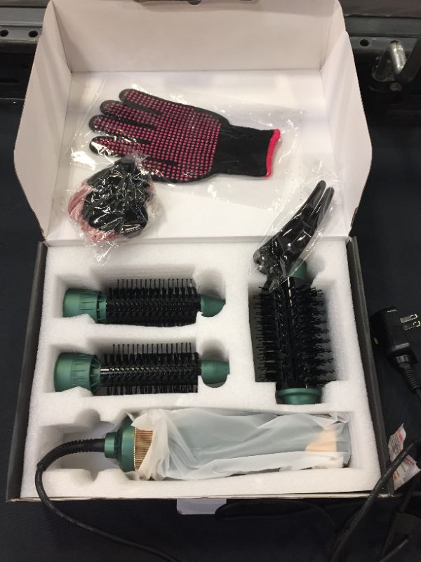 Photo 2 of Hair Dryer Brush, Hair Brush Blow Dryer & Volumizer Styler, Ceramic Negative Ion Curling Straightening Hot Air Brush Portable Interchangeable 3 Brush Heads (Green)