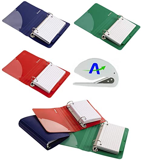 Photo 1 of Oxford Index Card Binder with Dividers, 3" x 5", Color Will Vary, 50 Cards, 6 Binders, 2 of each Color (73570) 