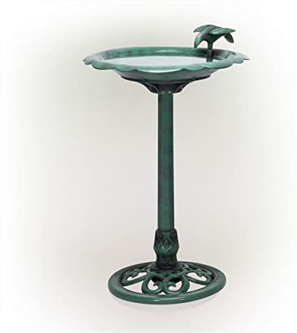 Photo 1 of ALPINE CORPORATION 31" TALL OUTDOOR ANTIQUE FLOWER BIRDBATH WITH BIRD DECORATION YARD STATUE