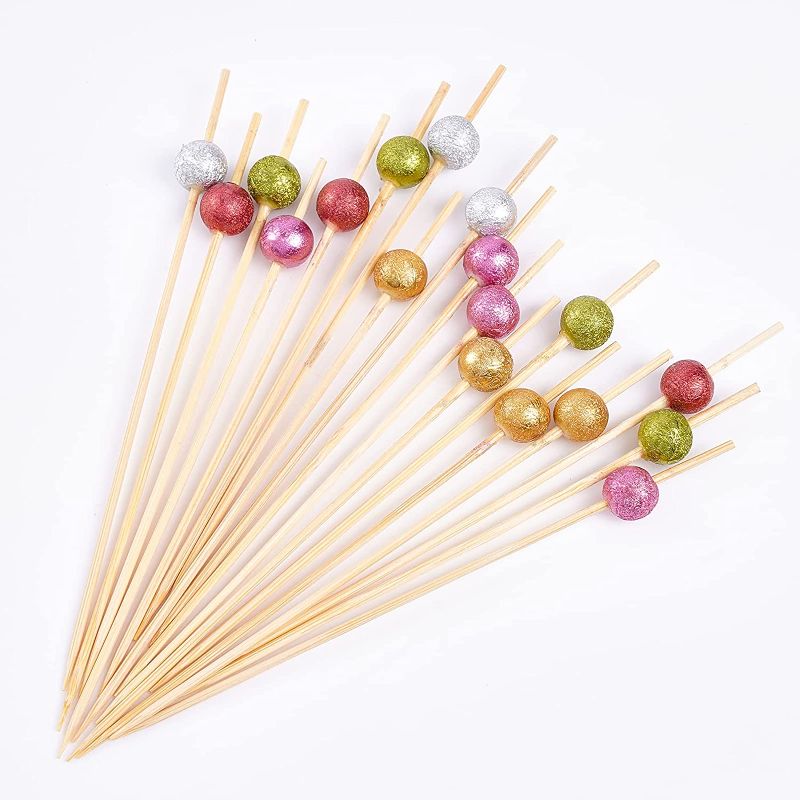 Photo 1 of 2 pack PartyWoo Pearl 100 Counts 4.7 Inch Decorative Assorted Metalic Colors Appetizer Wooden Toothpicks Picks for Cocktail Party, Multicolor
