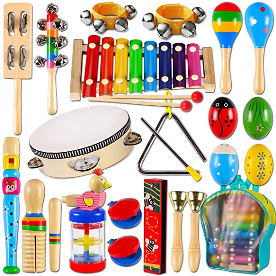 Photo 1 of LOOIKOOS Toddler Musical Instruments,Wooden Percussion Instruments Toy for Kids Baby Preschool Educational Musical Toys Set for Boys and Girls with Storage Bag