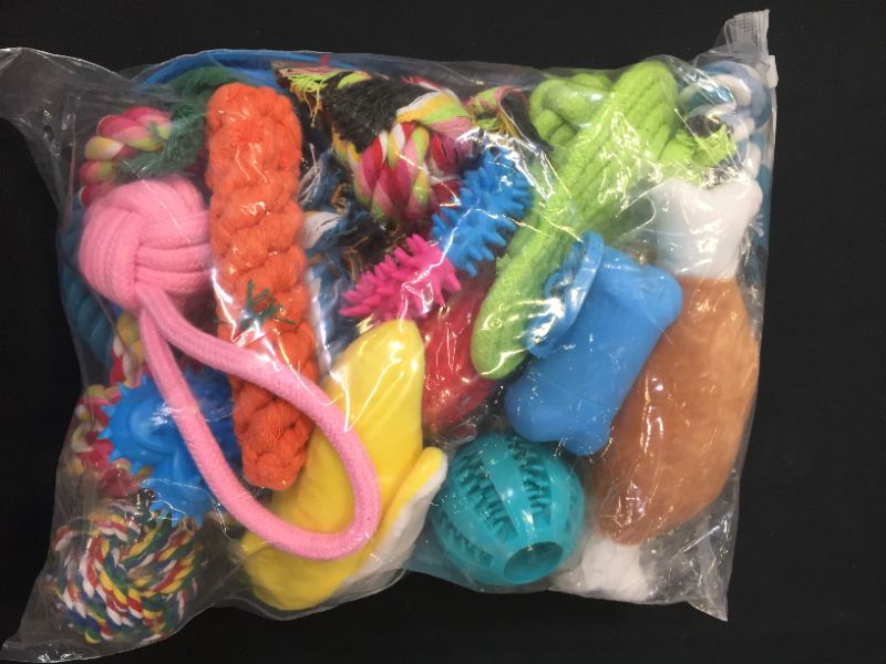 Photo 2 of Dog Toys for Aggressive Chewers with Rope Combos Dog Chew Toys Frisbee Plush Dog Chew Indestructible Squeaky Toys Tug of War Dog Toy for Small Medium Dog 17pcs Natural Rubber Long-Lasting Pet Toys