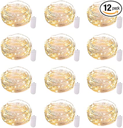 Photo 1 of 12 Pack Led Fairy Lights Battery Operated String Lights Waterproof Silver Wire 7 Feet 20 Led Firefly Starry Moon Lights for DIY Wedding Party Bedroom Patio Christmas