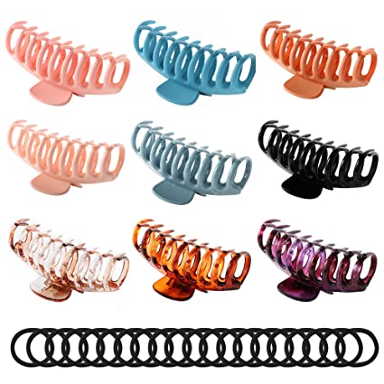 Photo 1 of Wonderwin 9 PCS Large Hair Claw Clips & 20 PCS Black Thick Ties, 4 Inch Non-slip Modified Hairstyle Clips for Women , Strong Hold Hair Clips for Thick Hair( 9 Colors)--color of clips may vary