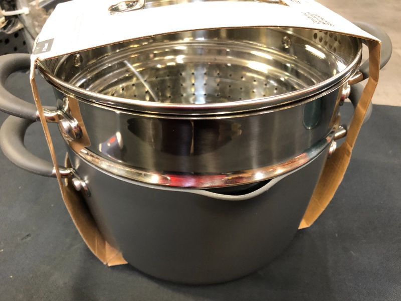 Photo 4 of Ceramic Coated Aluminum 6qt Lidded Stock Pot with Steamer Insert - Made By Design™ color-*gray