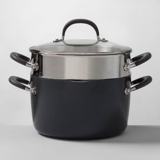 Photo 1 of Ceramic Coated Aluminum 6qt Lidded Stock Pot with Steamer Insert - Made By Design™ color-*gray