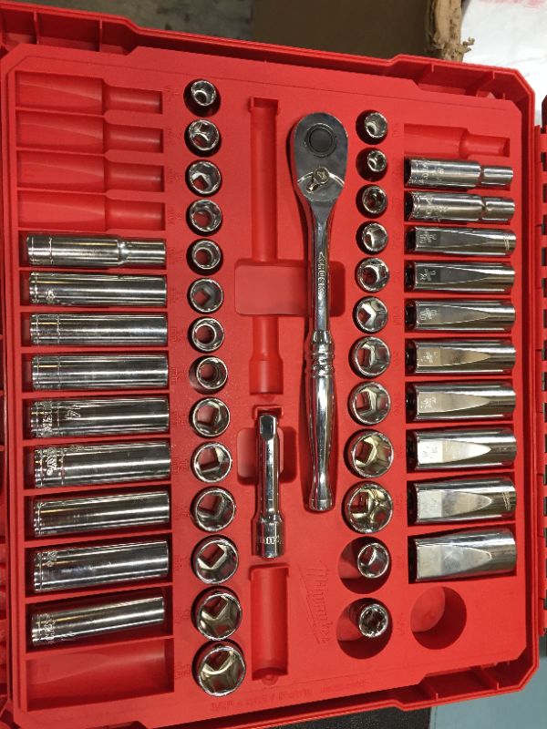 Photo 3 of *INCOMPLETE**
Milwaukee 3/8Inch-Drive Ratchet and Socket Set 56-Piece, SAE and Metric, Model 48-22-9008
