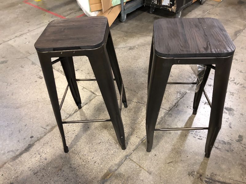 Photo 1 of Dorel DHP Luxor 30 Metal Bar Stool with Wood Seat, Set of 2,