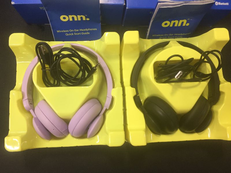 Photo 2 of onn. Bluetooth On-Ear Headphones,-2 PACK---COLORS 1 HEADPHONE --PURPLE AND 1 HEADPHONE --BLACK