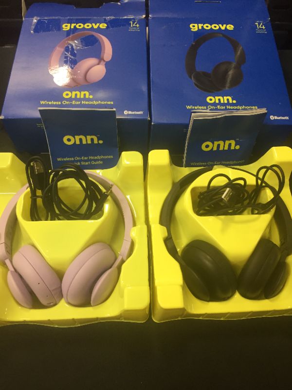 Photo 1 of onn. Bluetooth On-Ear Headphones,-2 PACK---COLORS 1 HEADPHONE --PURPLE AND 1 HEADPHONE --BLACK