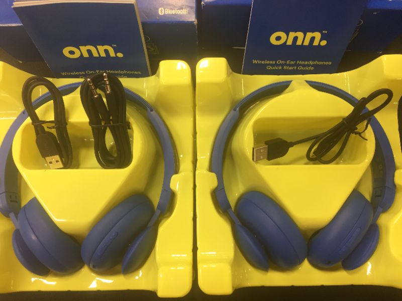 Photo 1 of onn. Bluetooth On-Ear Headphones, Blue---2 PACK