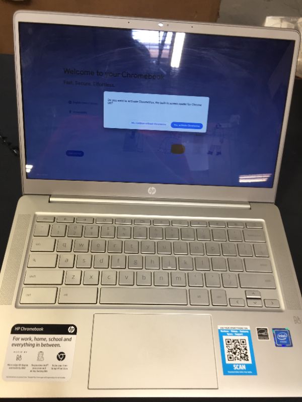 Photo 11 of LAPTOP ONLY - HP 14" Touchscreen Chromebook Laptop with Chrome OS - Intel Processor - 4GB RAM Memory - 64GB Flash Storage - Mineral Silver (14a-na0037nr) - MISSING INSTRUCTIONS / CHARGER / ORIGINAL BOX - SCRATCH ON SCREEN - SCRATCHES AROUND ITEM FROM NOT 